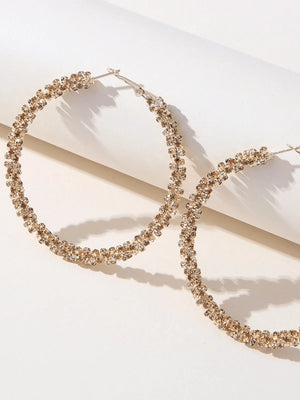 Golden Rhinestones Simple Hoop Earrings - KissProm