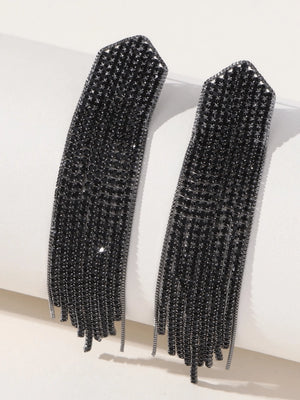 Golden Simple Rhinestones Tassel Long Earrings - KissProm