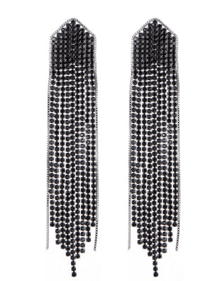 Golden Simple Rhinestones Tassel Long Earrings - KissProm