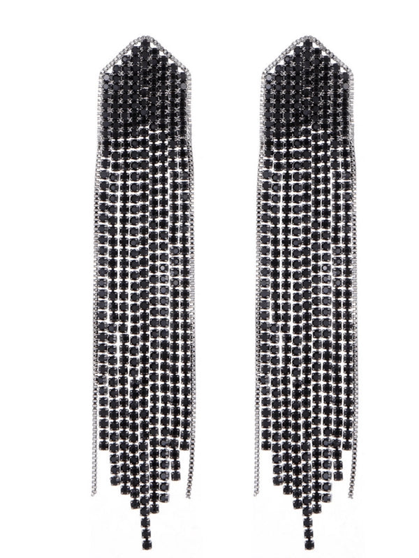 Golden Simple Rhinestones Tassel Long Earrings - KissProm