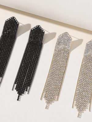 Golden Simple Rhinestones Tassel Long Earrings - KissProm