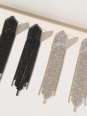 Golden Simple Rhinestones Tassel Long Earrings - KissProm