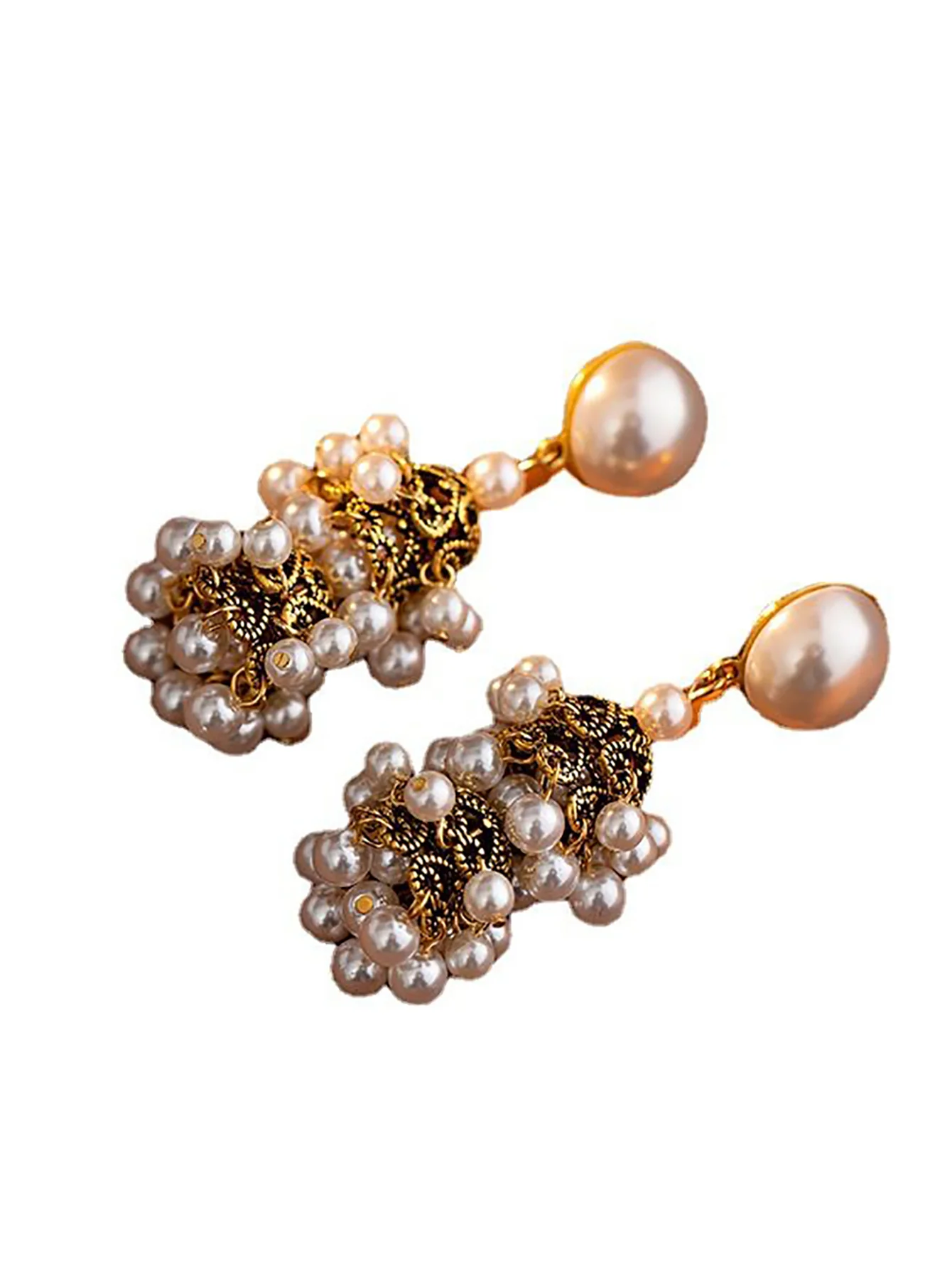 Golden Vintage Dangle Tassel Pearl Earrings