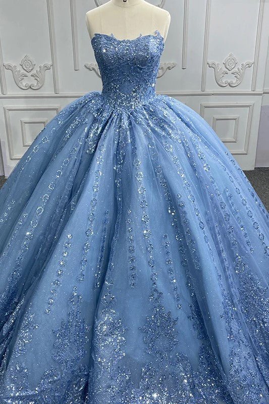 Gorgeous Blue Sleeveless Strapless Ball Gown Quinceanera Dresses Blue / 4 Gorgeous Blue Sleeveless Strapless Ball Gown Quinceanera Dresses Blue / 4