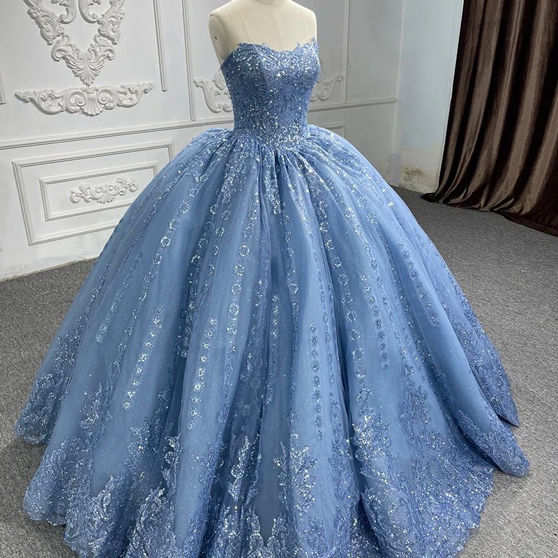 Gorgeous Blue Sleeveless Strapless Ball Gown Quinceanera Dresses Blue / 4