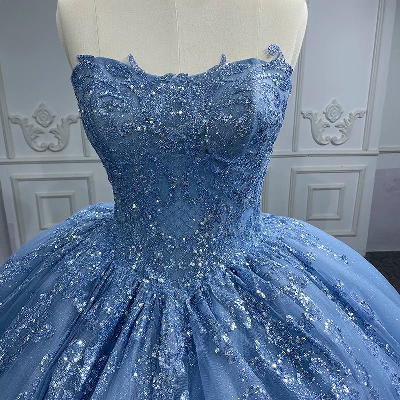 blue dress for baby girl Gorgeous Blue Sleeveless Strapless Ball Gown Quinceanera Dresses Blue / 4