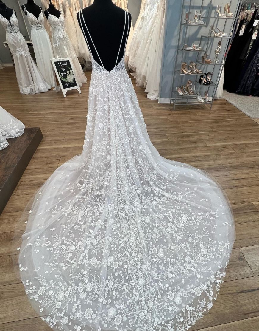 Valery | Gorgeous A-Line V-Neck Open Back Chapel Train Wedding Dress