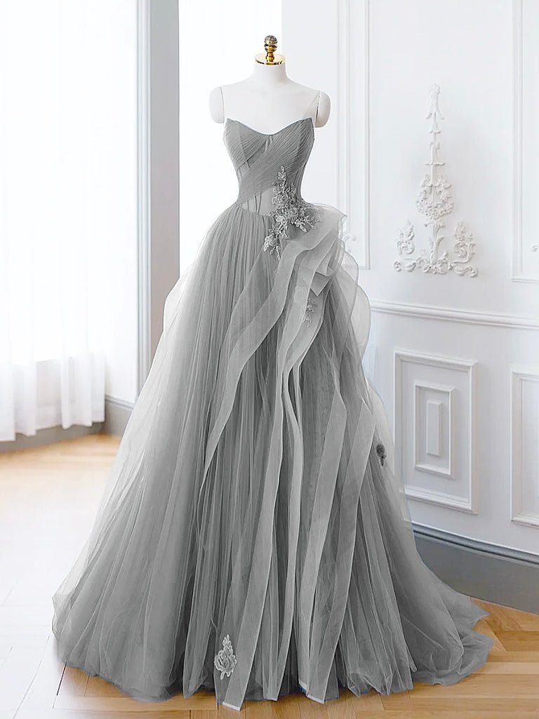 Green A-Line Off Shoulder Long Prom Dress Lace Long Evening Dress Gray / 14 Green A-Line Off Shoulder Long Prom Dress Lace Long Evening Dress Gray / 14