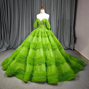 Quinceanera Dress Green Exquisite A Line Off - the - Shoulder Ball Gown - KissProm