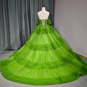 Quinceanera Dress Green Exquisite A Line Off - the - Shoulder Ball Gown - KissProm