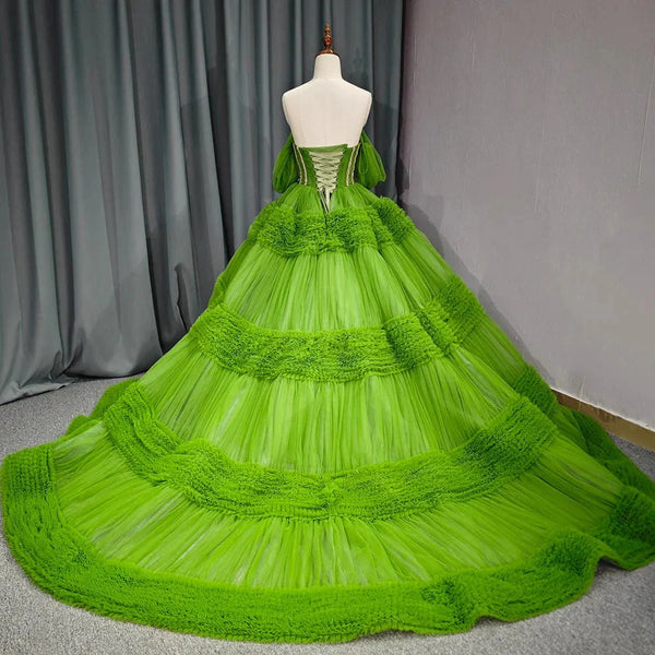Quinceanera Dress Green Exquisite A Line Off - the - Shoulder Ball Gown - KissProm