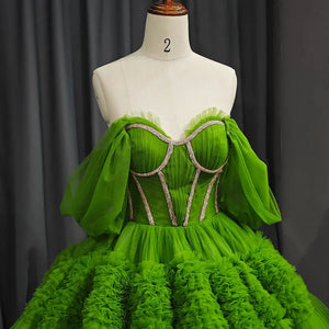 Quinceanera Dress Green Exquisite A Line Off - the - Shoulder Ball Gown - KissProm