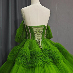 Quinceanera Dress Green Exquisite A Line Off - the - Shoulder Ball Gown - KissProm
