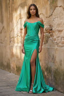 Off the Shoulder Royal Blue Prom Dress with Train - KISSPROM PROM DRESSES