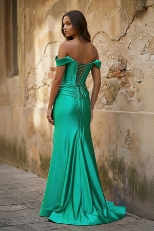 Off the Shoulder Royal Blue Prom Dress with Train - KISSPROM PROM DRESSES