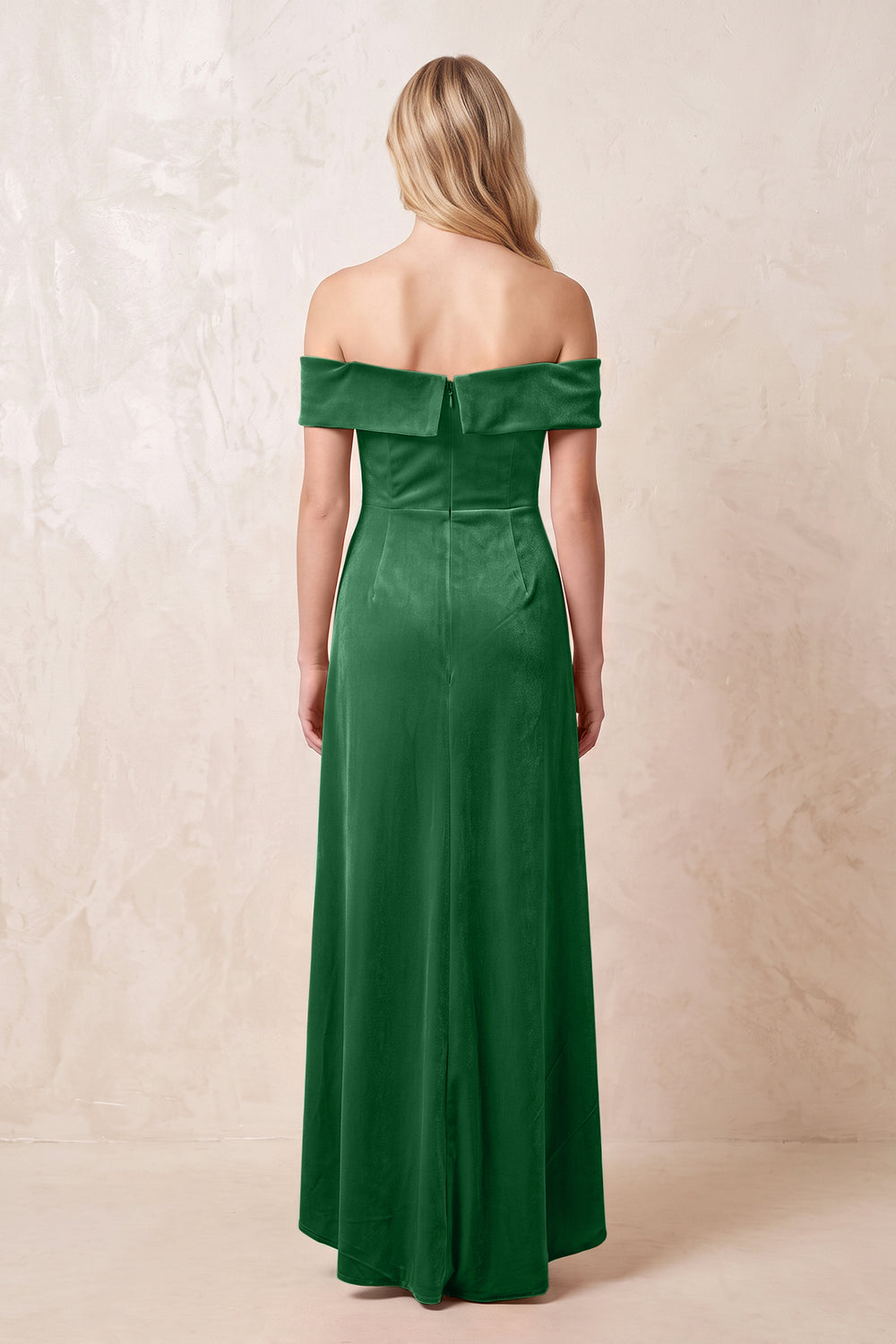 Green Off-the-Shoulder Sheath Velvet Midi Bridesmaid Dress - KISSPROM