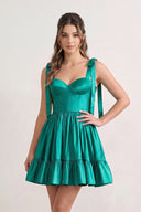 Sabrina | A-line Sweetheart Pink Ruffled Taffeta Homecoming Dress With Bow Straps