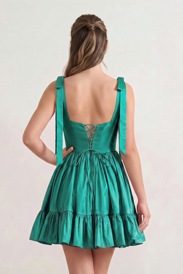 Sabrina | A-line Sweetheart Pink Ruffled Taffeta Homecoming Dress With Bow Straps