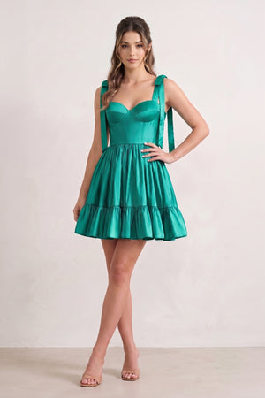 Sabrina | A-line Sweetheart Pink Ruffled Taffeta Homecoming Dress With Bow Straps