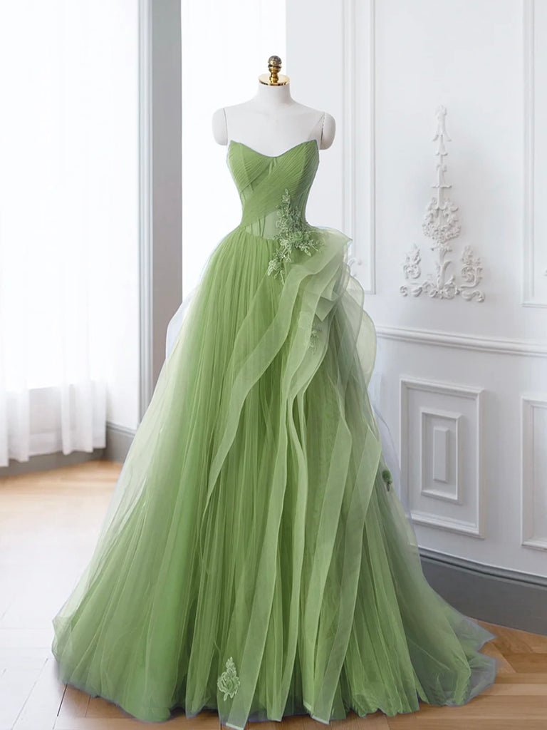 Green A-Line Off Shoulder Long Prom Dress Lace Long Evening Dress Green / 16