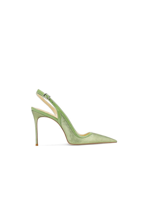 Green Slingback Mid Heel Stiletto Sandals - KissProm