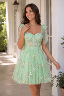 Trendy A Line Spaghetti Straps Short Homecoming Dress with Embroidery - KissProm
