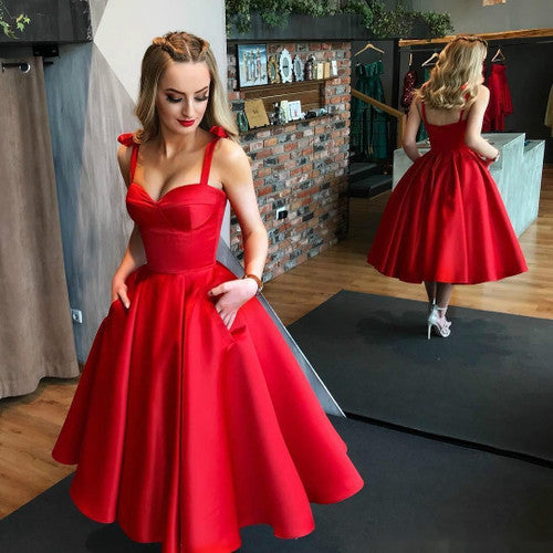 Charlotte |A line Sweetheart Satin Tea Length Homecoming Dress