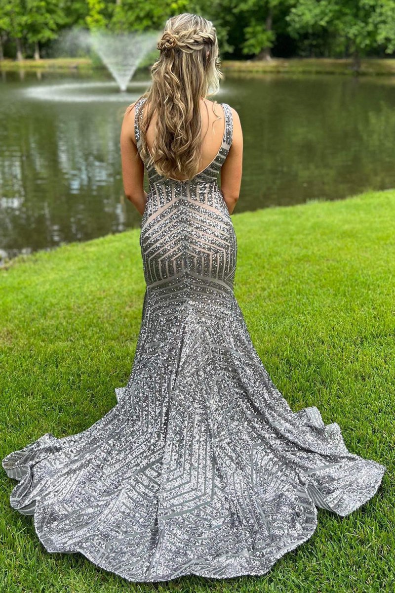 hm mermaid dress Red Mermaid Deep V Neck Sequins Prom Dress