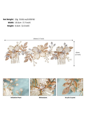 Vintage Alloy Flower Leaf Bridal Hair Comb - KissProm