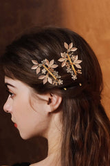 Alloy Diamond - Inlaid Golden Leaf Hair Clip - KissProm