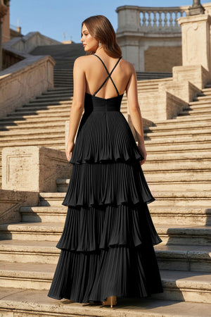 Dark Green A-Line Tiered Floor Length Chiffon Bridesmaid Dress - KISSPROM PROM DRESSES