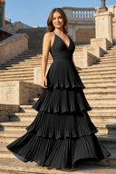 Dark Green A-Line Tiered Floor Length Chiffon Bridesmaid Dress - KISSPROM PROM DRESSES