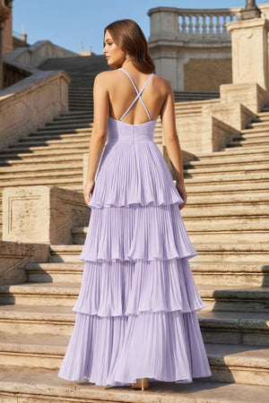Dark Green A-Line Tiered Floor Length Chiffon Bridesmaid Dress - KISSPROM PROM DRESSES