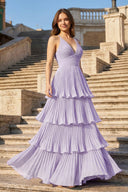 Dark Green A-Line Tiered Floor Length Chiffon Bridesmaid Dress - KISSPROM PROM DRESSES