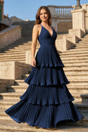Dark Green A-Line Tiered Floor Length Chiffon Bridesmaid Dress - KISSPROM PROM DRESSES