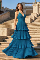 Dark Green A-Line Tiered Floor Length Chiffon Bridesmaid Dress - KISSPROM PROM DRESSES