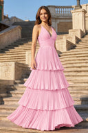 Dark Green A-Line Tiered Floor Length Chiffon Bridesmaid Dress - KISSPROM PROM DRESSES