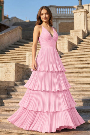 Dark Green A-Line Tiered Floor Length Chiffon Bridesmaid Dress - KISSPROM PROM DRESSES