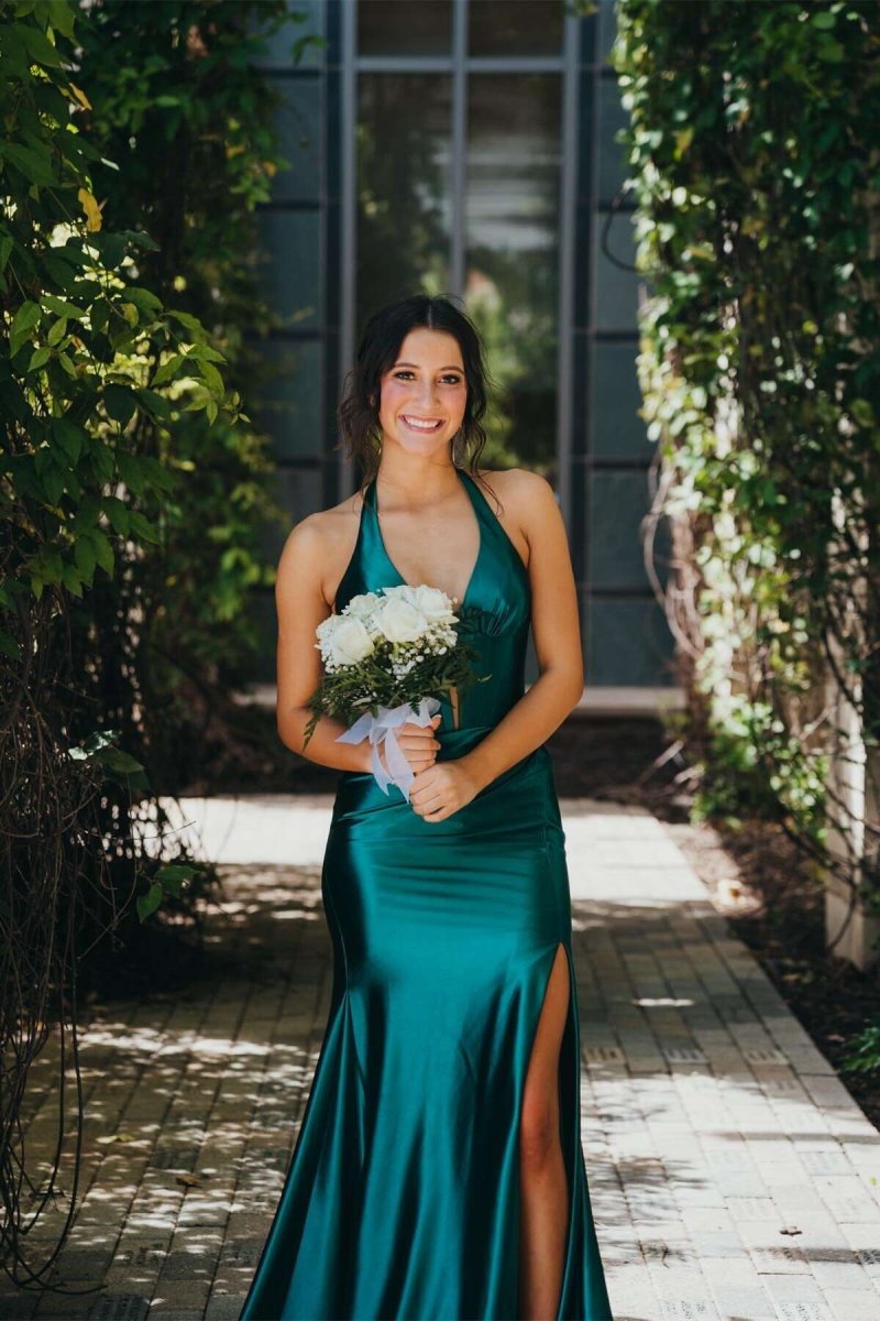 Navy Halter Corset Mermaid Ruched Long Formal Dress with Slit, Green / 2 Navy Halter Corset Mermaid Ruched Long Formal Dress with Slit, Green / 2