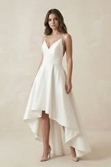 Simple High-low Spaghetti Straps Beach Wedding Dress With Ruching – Wedding Dresses by KissProm | Available at KissProm