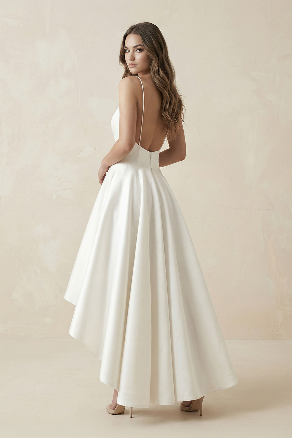 Simple High-low Spaghetti Straps Beach Wedding Dress With Ruching – Wedding Dresses by KissProm | Available at KissProm