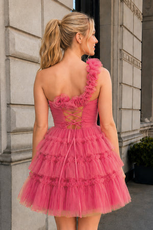Princess Yellow One Shoulder Knotted Ruffle Short Party Dress - KissProm