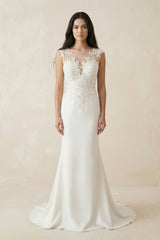 Mermaid Illusion Lace Appliqued Wedding Dress – Wedding Dresses by KissProm | Available at KissProm