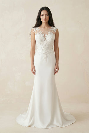Mermaid Illusion Lace Appliqued Wedding Dress – Wedding Dresses by KissProm | Available at KissProm
