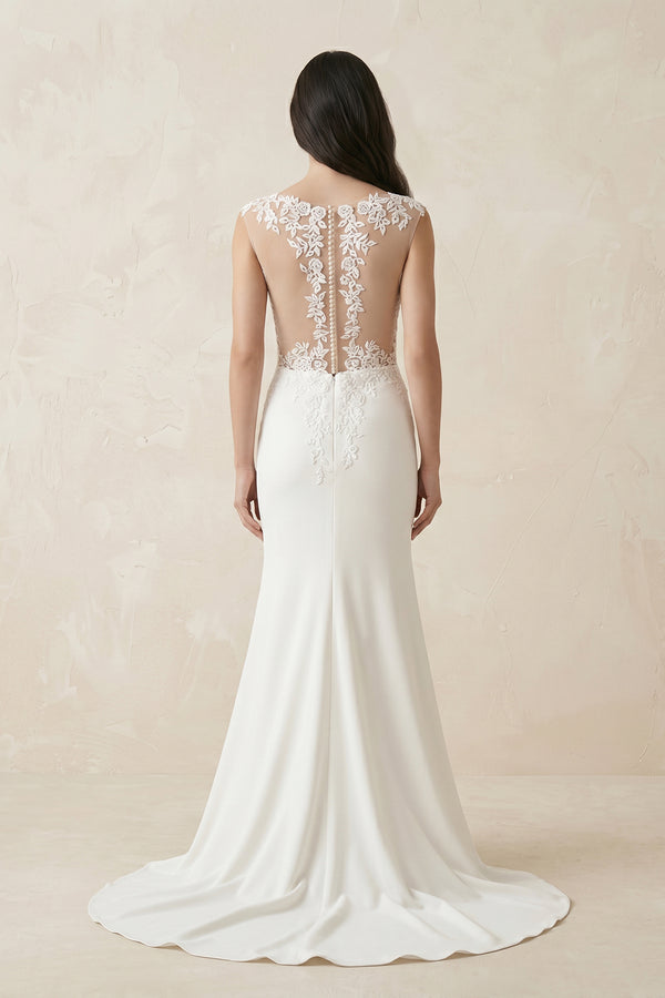 Mermaid Illusion Lace Appliqued Wedding Dress – Wedding Dresses by KissProm | Available at KissProm