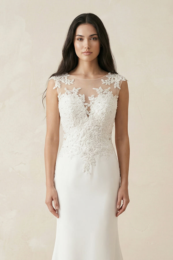 Mermaid Illusion Lace Appliqued Wedding Dress – Wedding Dresses by KissProm | Available at KissProm