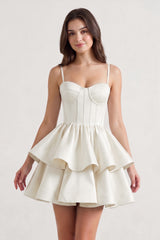 Ivory A Line Sweetheart Satin Ruffles Short Homecoming Dress - KISSPROM
