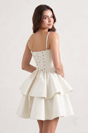 Ivory A Line Sweetheart Satin Ruffles Short Homecoming Dress - KISSPROM