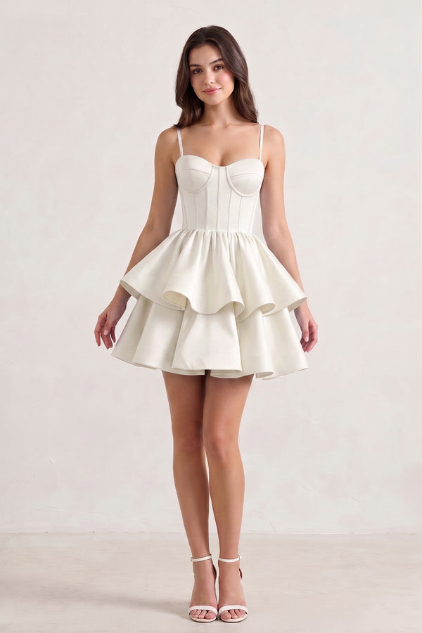 Ivory A Line Sweetheart Satin Ruffles Short Homecoming Dress - KISSPROM