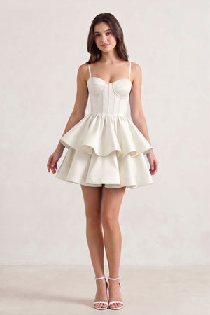 Ivory A Line Sweetheart Satin Ruffles Short Homecoming Dress - KISSPROM